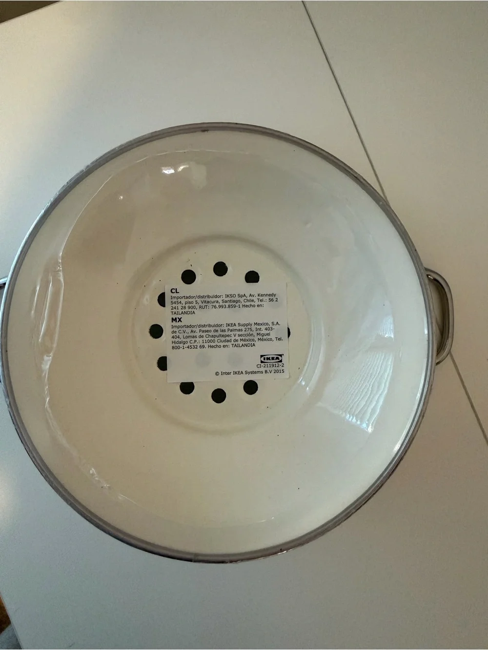 IKEA Off-White Enamel Metal Colander Footed Strainer w/ Handles 9”